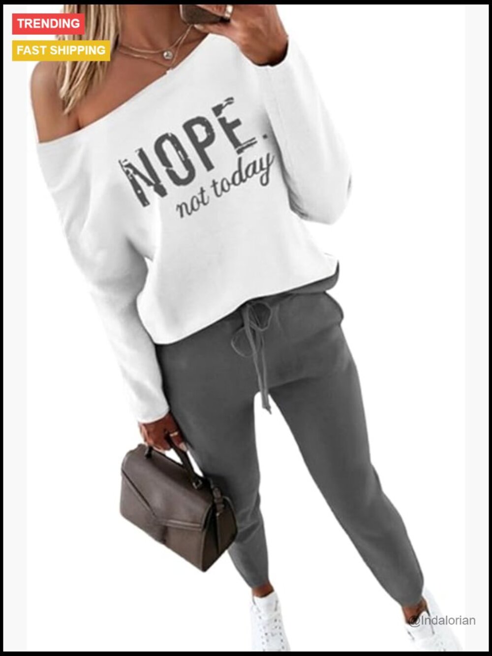 Polyester Blend Long Sleeve Tracksuit Set with Off Shoulder Top and Joggers